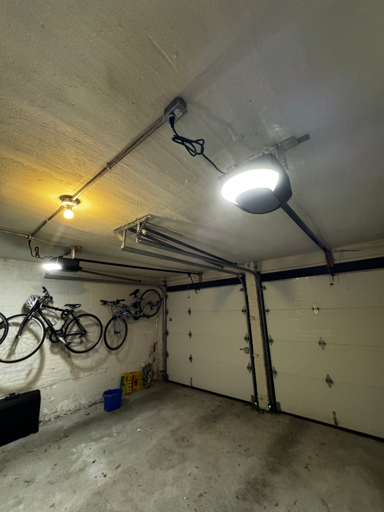 Garage ceiling storage and lighting project